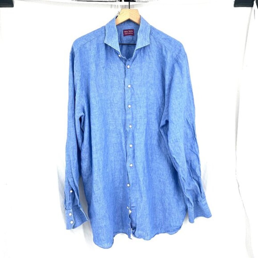 New Tailor Bespoke clothing of the Netherlands 100%‎ linen button up shirt L